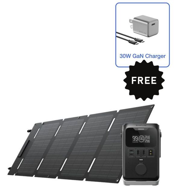 EcoFlow Trail 300 DC Portable Solar Generator - 288Wh with 45W Portable Solar Panel and FREE 30W GaN Charger