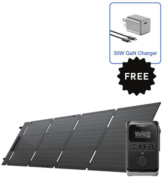 EcoFlow Trail 300 DC Portable Solar Generator - 288Wh with 60W Portable Solar Panel and FREE Rapid 30W GaN Charger