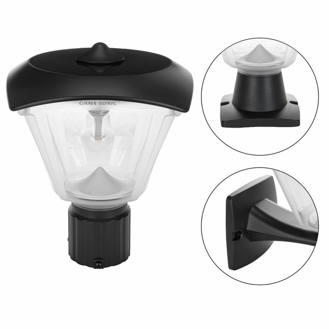 Gama Sonic Haven Outdoor Solar LED Light - Wall, Pier and 3 inch Fitter Mount in Black