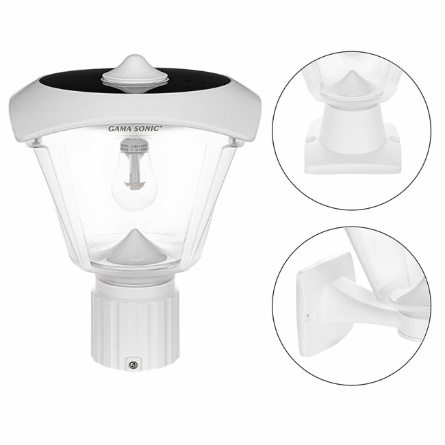 Gama Sonic Haven Outdoor Solar LED Light - Wall, Pier and 3 inch Fitter Mount in White