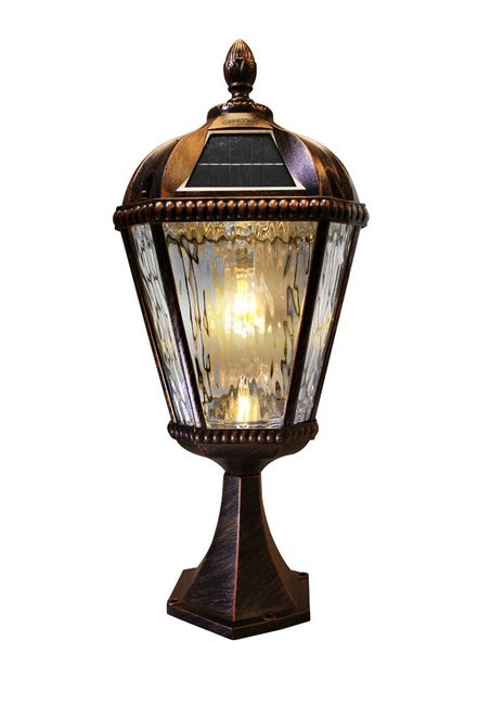 Gama Sonic Royal Pier Mount Solar Lamp with GS-Solar LED Light Bulb - Brushed Bronze