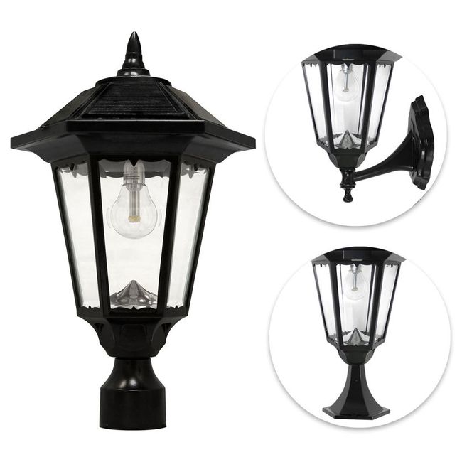 Gama Sonic Windsor Bulb Solar Light - With Pole, Post & Wall Mount Kit - Black