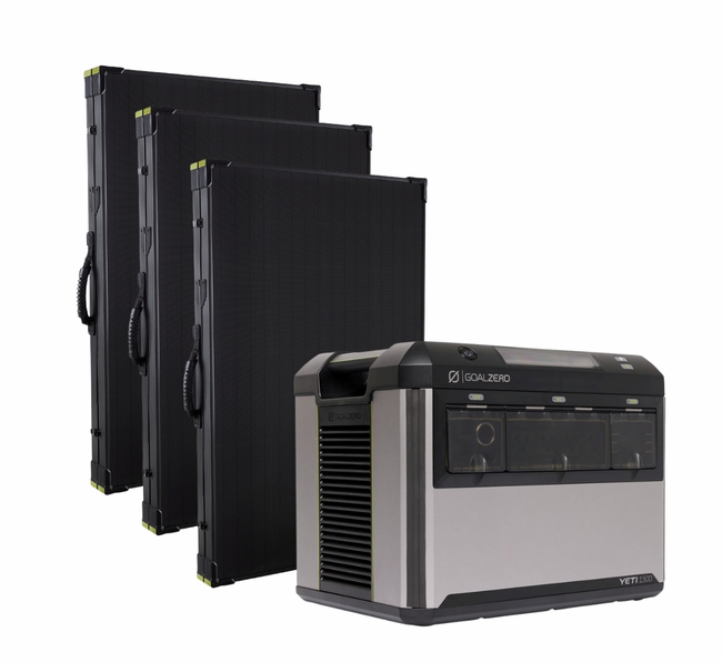 Goal Zero New Yeti 1500 Portable Solar Generator Maximum Intake Kit featuring 3x Boulder 200 Briefcase Solar Panel 2G and Carrying Bag