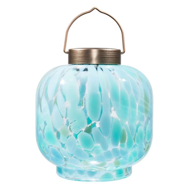 Allsop Handblown Glass 8 Inch Cabin Solar Lantern - Sea Glass