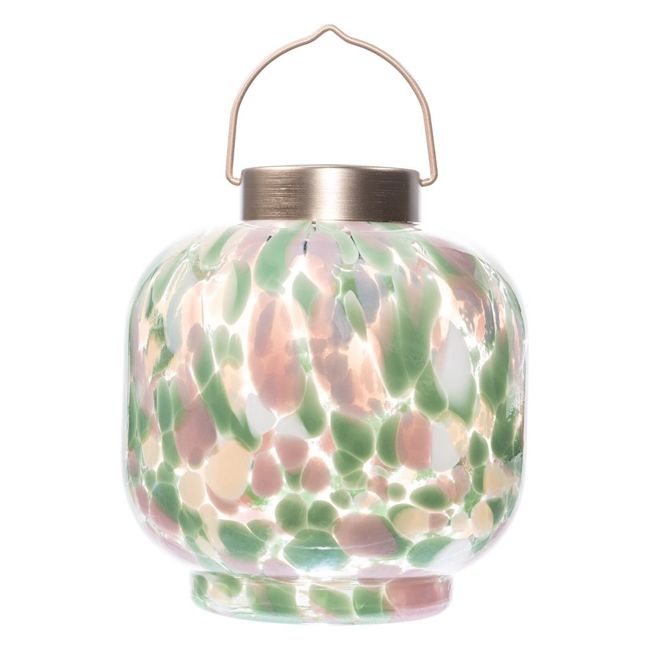 Handblown Glass 8 Inch Cabin Solar Lantern - Summer Garden