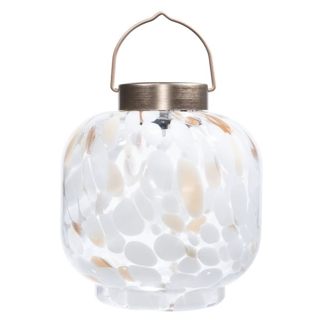 Handblown Glass 8 Inch Cabin Solar Lantern - Toasted Marshmellow