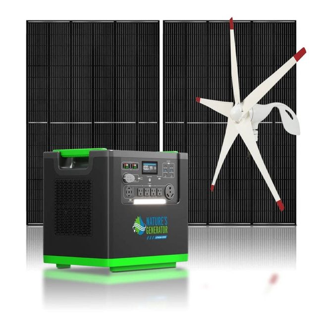 Nature's Generator Lithium 6000 Generator Kit with 2x 410W Solar Panels and Wind Turbine