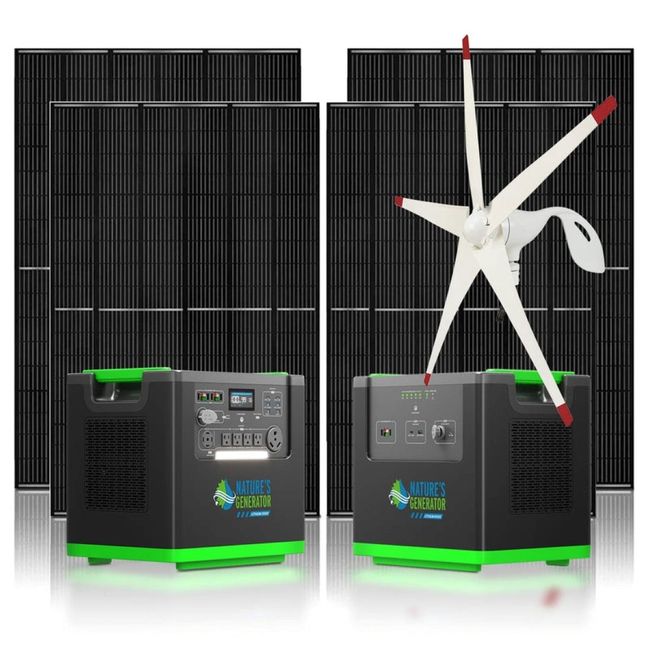Natures Generator Lithium 6000 Generator with Power Pod, 4x Rigid 410W Monocrystalline Solar Panels and Wind Turbine Kit