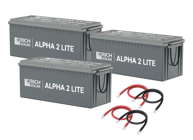 Rich Solar ALPHA 2 Lite - 12V 200Ah Deep Cycle Lithium Battery - 2560 Wh Each - 3 Pack