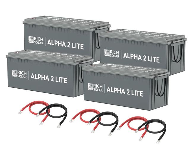Rich Solar ALPHA 2 Lite - 12V 200Ah Deep Cycle Lithium Battery - 2560 Wh Each - 4 Pack