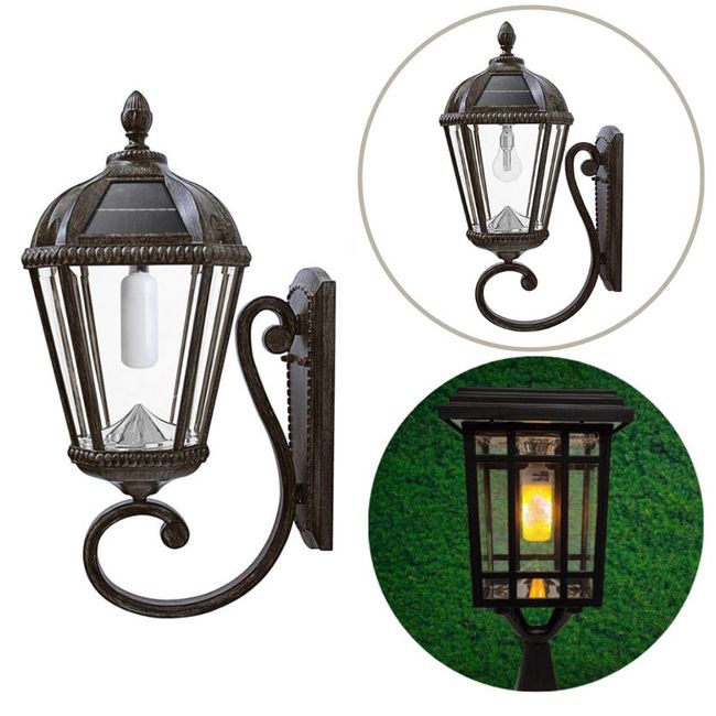 Gama Sonic Flicker Flame Royal Wall Mount Solar Lamp - Includes Both Warm White GS Bulb and Free Flicker Flame Bulb