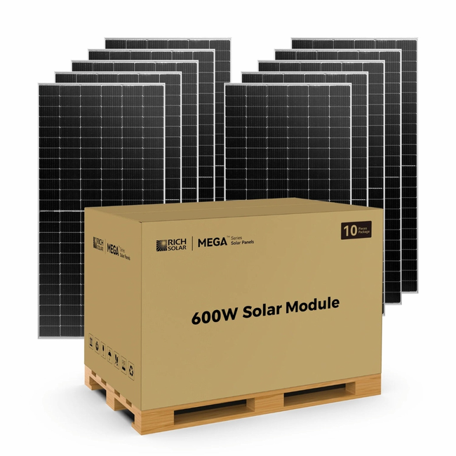 Rich Solar Mega 600 Watt Bifacial Solar Panels - 10 Pack - Premium Grid-tie or Off-grid Solar Panels - 25-Year Output Warranty