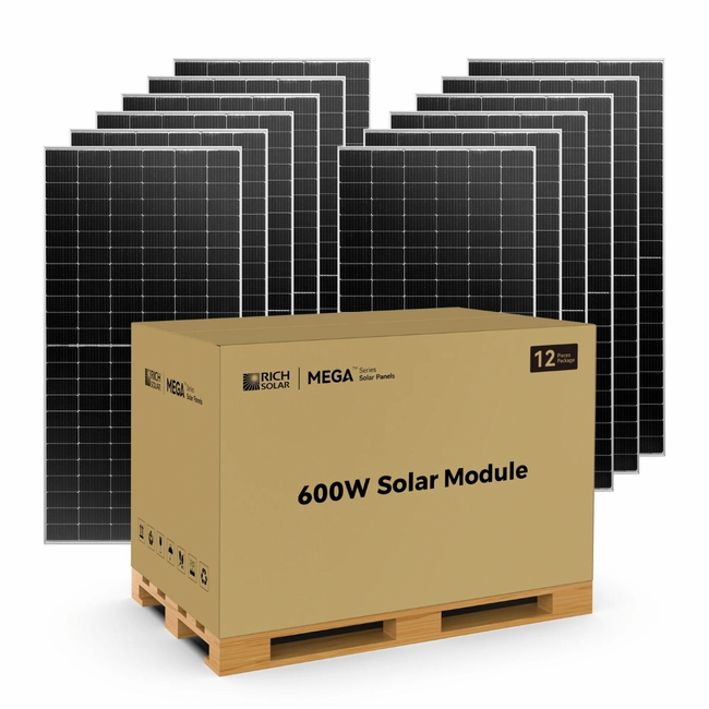 Rich Solar Mega 600 Watt Bifacial Solar Panels - 12 Pack - Premium Grid-tie or Off-grid Solar Panels - 25-Year Output Warranty