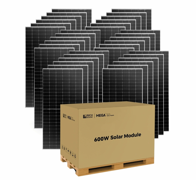 Rich Solar Mega 600 Watt Bifacial Solar Panels - 36 Pack - Premium Grid-tie or Off-grid Solar Panels - 25-Year Output Warranty