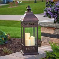 Smart Design San Nicola Triple LED Candle Lantern - 28-Inch Antique Bronze Outdoor/Indoor Lantern With Timer