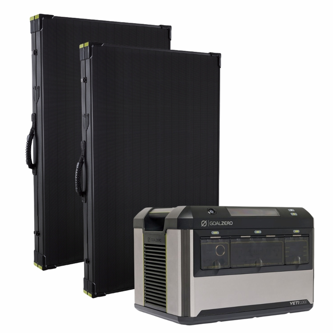 Goal Zero 6G New Yeti 1000 Portable Solar Generator Featuring 2x Boulder 200 Briefcase Solar Panel 2G and Carrying Bags